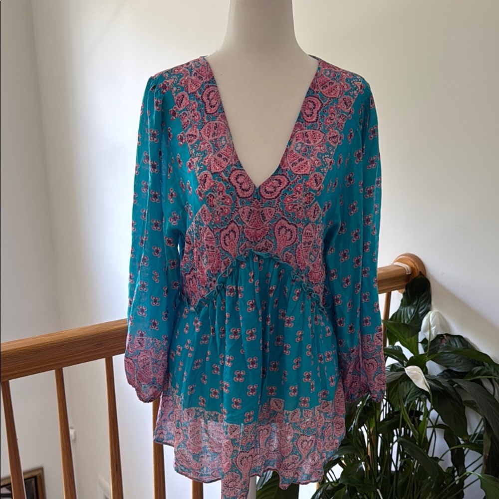 Asymmetrical Blue and Pink long Sleeve Tunic